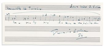 POULENC, FRANCIS. Two items: Typed Letter Signed * Autograph Musical Quotation Signed and Inscribed.